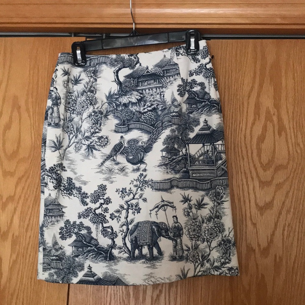 Elephant toile Asian inspired print skirt